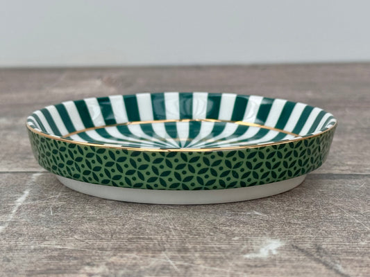 Green Stripe Patterned Tea Tip / Dipping Bowl