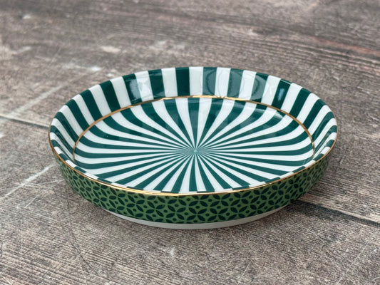 Green Stripe Patterned Tea Tip / Dipping Bowl
