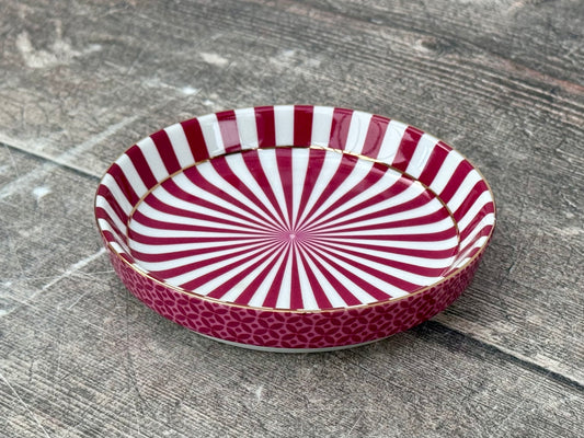Pink Stripe Patterned Tea Tip / Dipping Bowl
