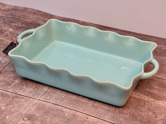 Green Wavy Edge Baking Dish with Handles, 33cm x 25cm
