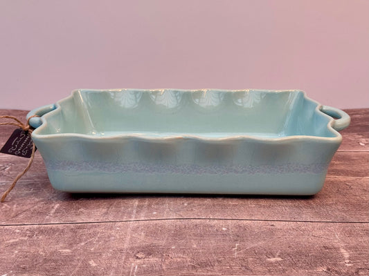 Green Wavy Edge Baking Dish with Handles, 33cm x 25cm