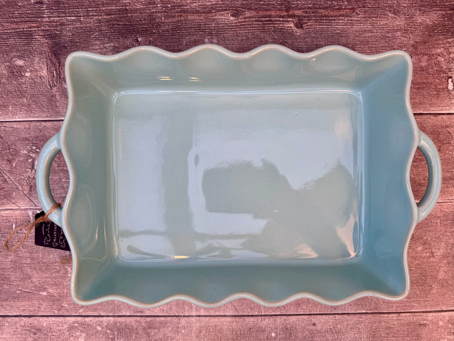 Green Wavy Edge Baking Dish with Handles, 33cm x 25cm